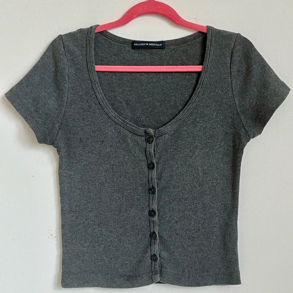 Brandy Melville Tops - Brandy Melville Gray Zelly Bottom Down Top round neck short sleeves one size